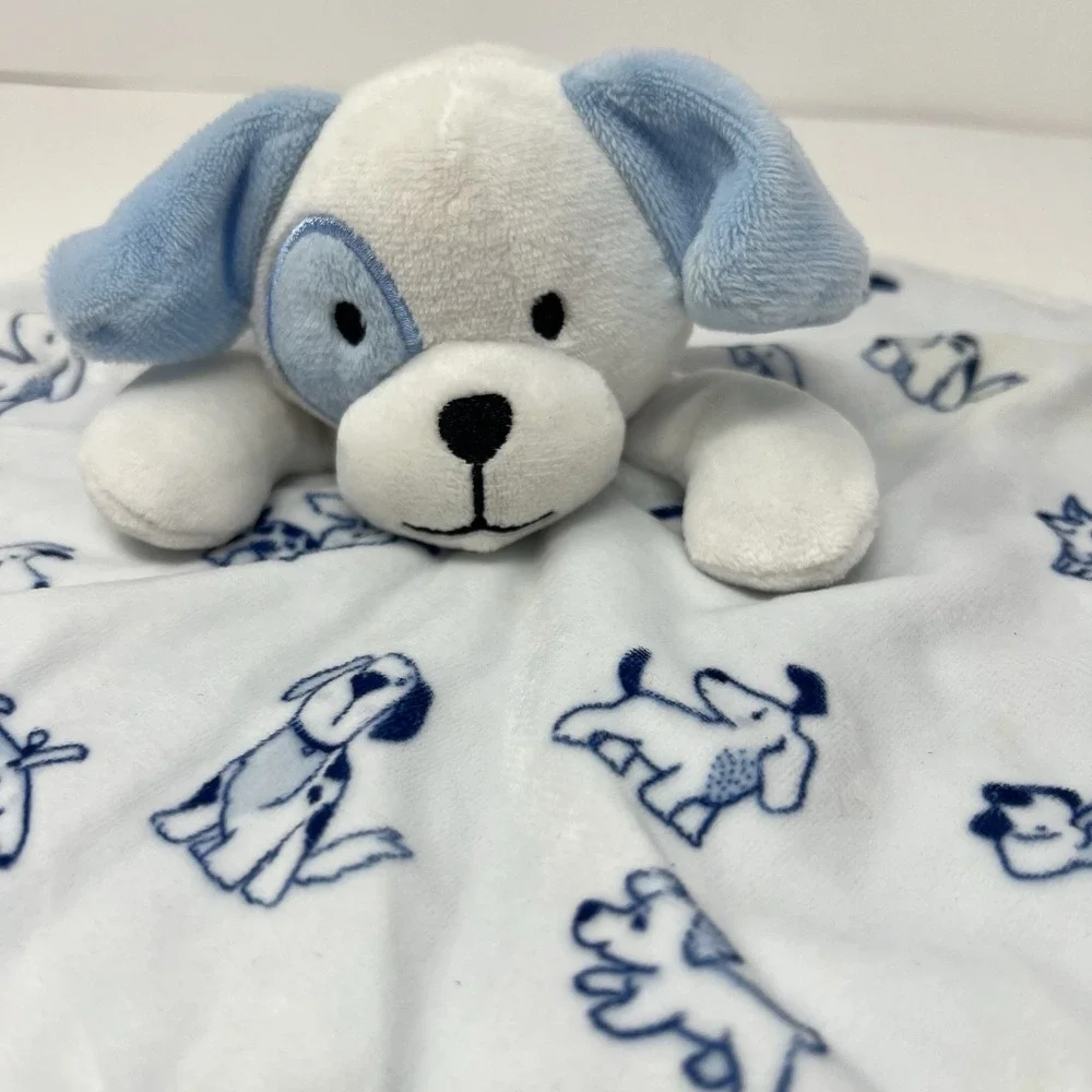 Modern Baby Blue Puppy Dog Lovey Rattle Security‎ Blanket Infant Plush
